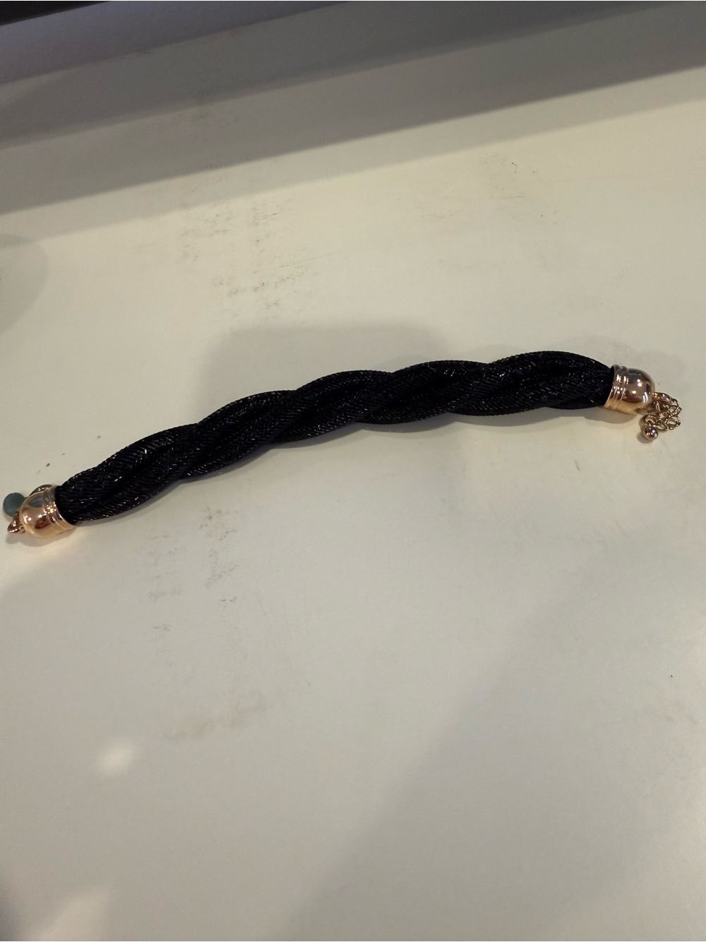 Black Braided Mesh Bracelet with Gold Accents